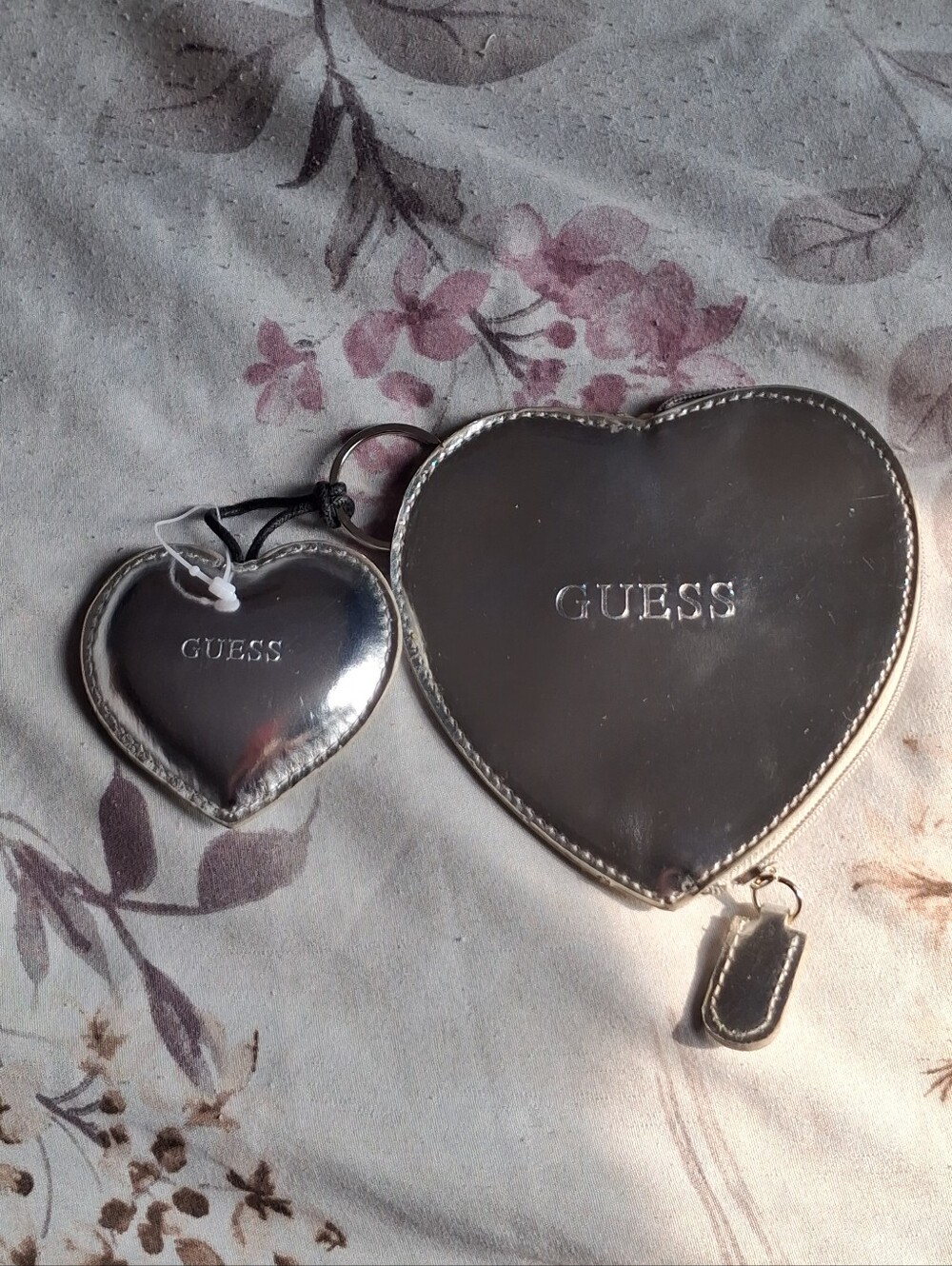 GUESS Silver Heart Coin Purse and Keyring Set